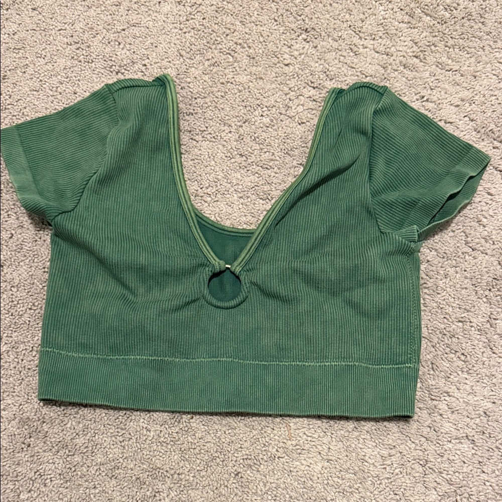Green Ribbed Women's Top